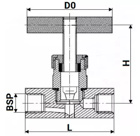 Клапан игольчатый VN3232M-T-Ht 3/8″ Ду10 Ру400 резьбовой, корпус - нержавеющая сталь 316, уплотнение - металл, с Т-образной рукояткой