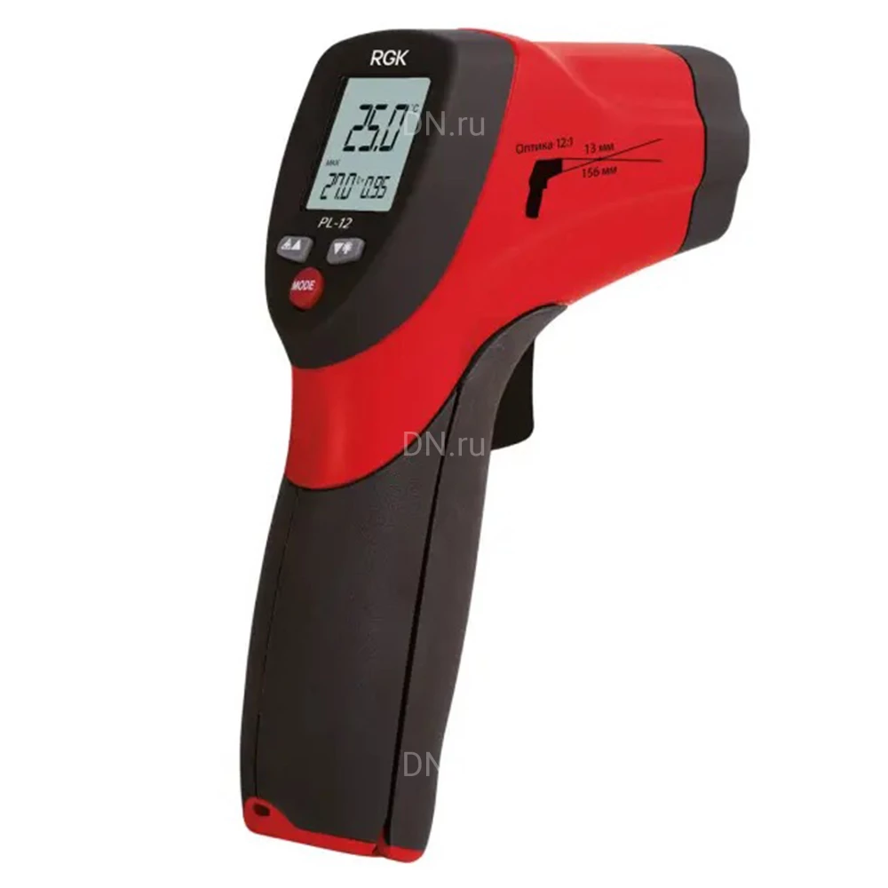 Пирометр RGK PL-12 цифровой, инфракрасный, диапазон измеряемых температур от -50 до +550°C, с поверкой