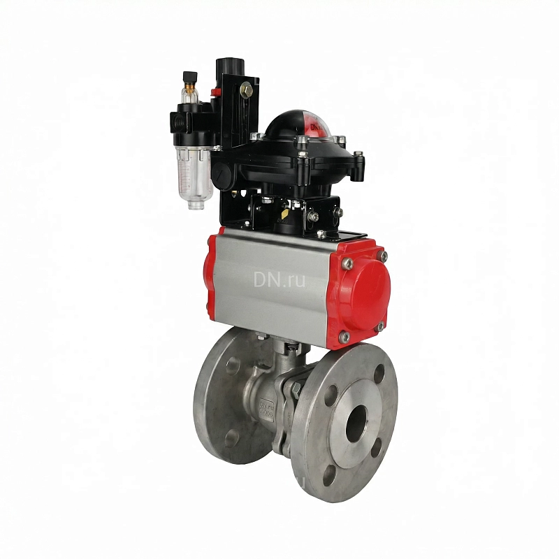 Кран шаровой Ду32 Ру40 полнопроходной двухходовой, нержавеющая сталь 316, фланцевый, уплотнение - PTFE, с пневмоприводом PA-SA-105, пневмораспределителем 4M310-08 AC220V, БКВ APL-210N и БПВ AFC2000 (BV3232P(2pc)-FP-F-ISO-H)