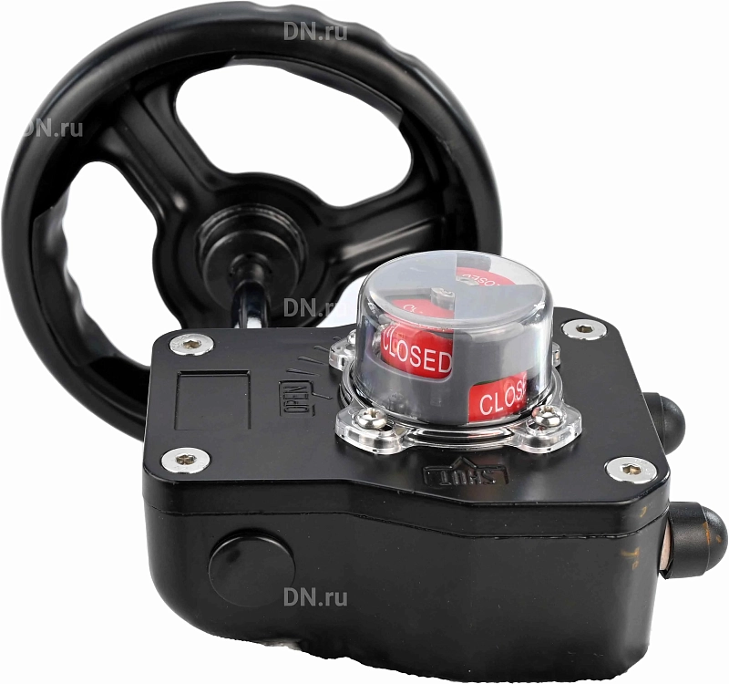 Редуктор четвертьоборотный HGB RQN2-320Z с индикатором положения, корпус - алюминий, штурвал - 160 мм, квадрат штока 17х17, F07